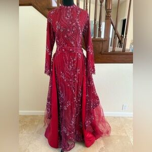 Elegant Long Sleeve Red Evening Dress